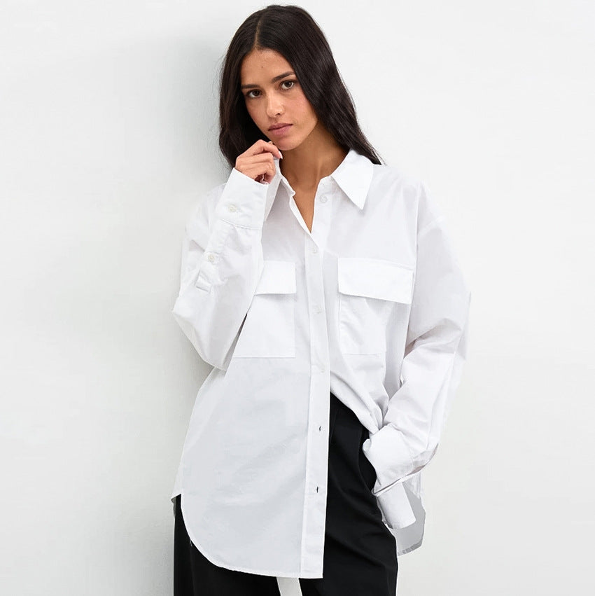 Damen Oversized Hemdbluse mit aufgesetzten Taschen und modernem Schnitt Drune