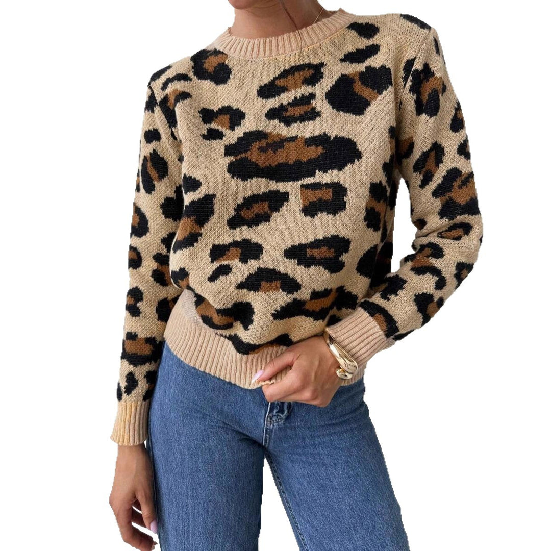Damen Grobstrickpullover mit modernem Leopardenmuster und lässigem Schnitt Drune