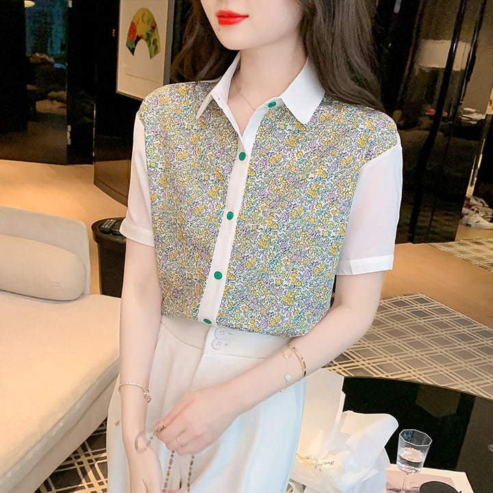 Damen Bluse mit floralem Design und dekorativem Kragen Drune