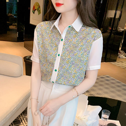Damen Bluse mit floralem Design und dekorativem Kragen Drune