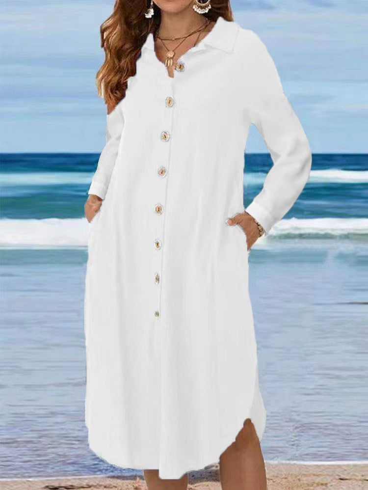 Damen Hemdblusenkleid mit Knopfdetail und schwingendem Saum Drune