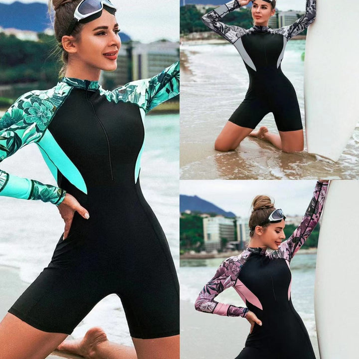 Damen Kurzarm-Surfanzug mit floralem Design und hohem UV-Schutz Drune