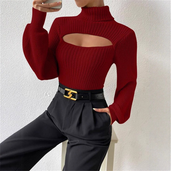 Damen Strickpullover mit Trendigem Cut-Out und Hohem Kragen Drune