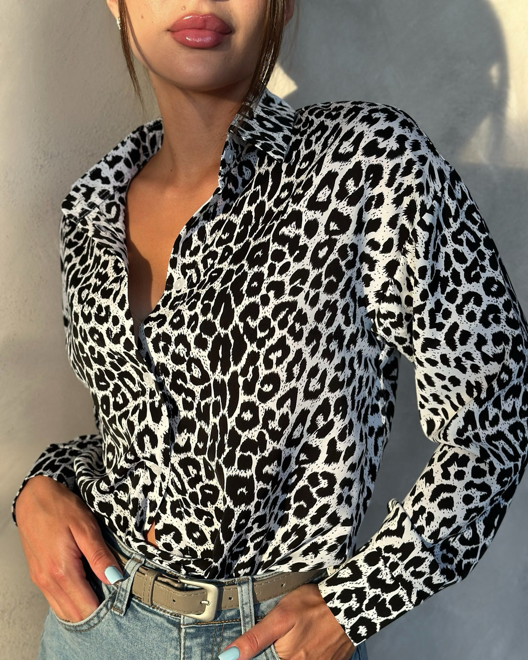 Damen elegante Bluse im Leopardenmuster Drune