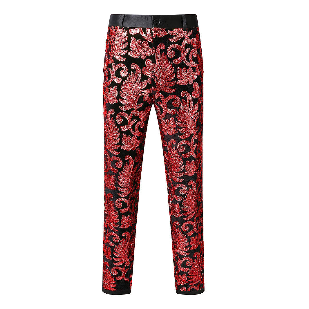 Herren elegante Pailletten-Hosen mit floralem Muster Drune