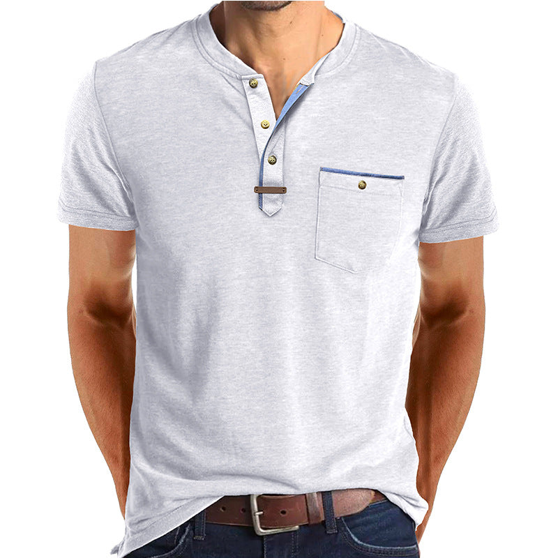 Herren Kurzarm-Henley T-Shirt mit modischen Akzenten Drune