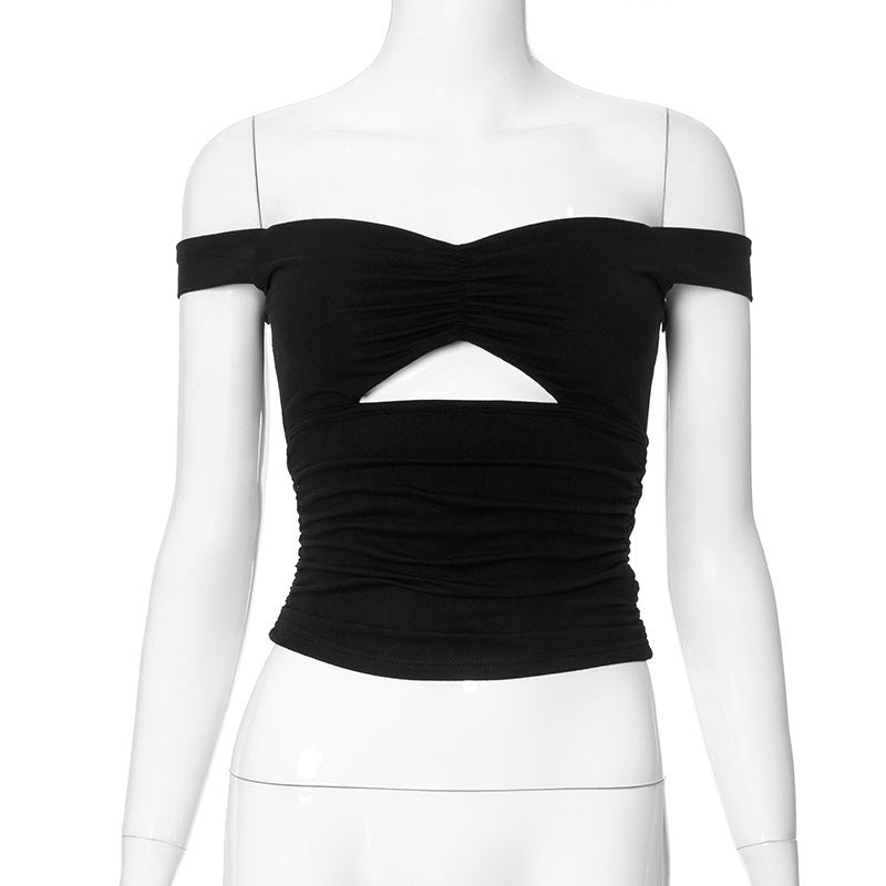 Damen elastisches Off-Shoulder Top mit Raffung und Ausschnitt Drune