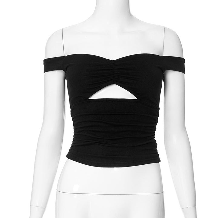 Damen elastisches Off-Shoulder Top mit Raffung und Ausschnitt Drune
