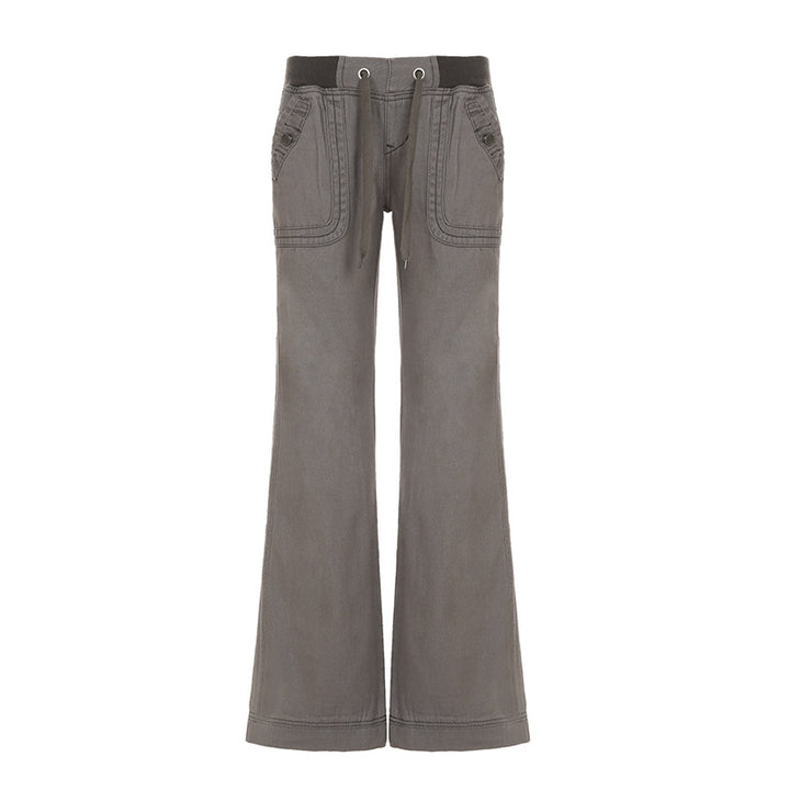 Damen lässige Flared Jeanshose mit hohem Bund und weitem Bein Drune