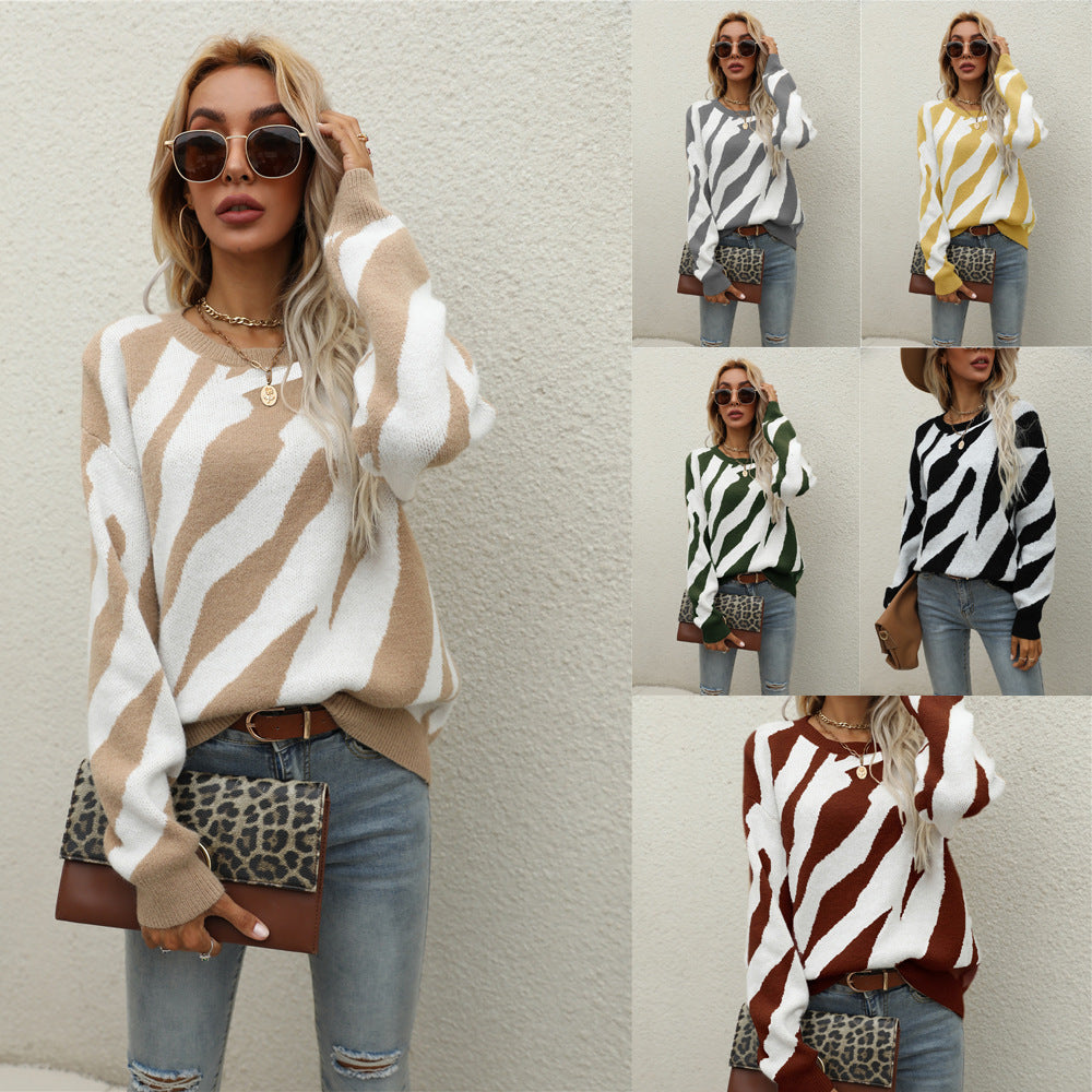 Damen modischer Strickpullover mit auffälligem Tiermuster und innovativem Schnitt Drune