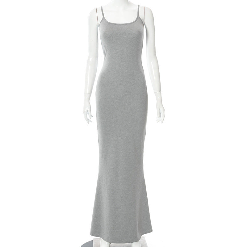 Damen Elegantes Maxikleid mit Spaghettiträgern und fließendem Schnitt Drune