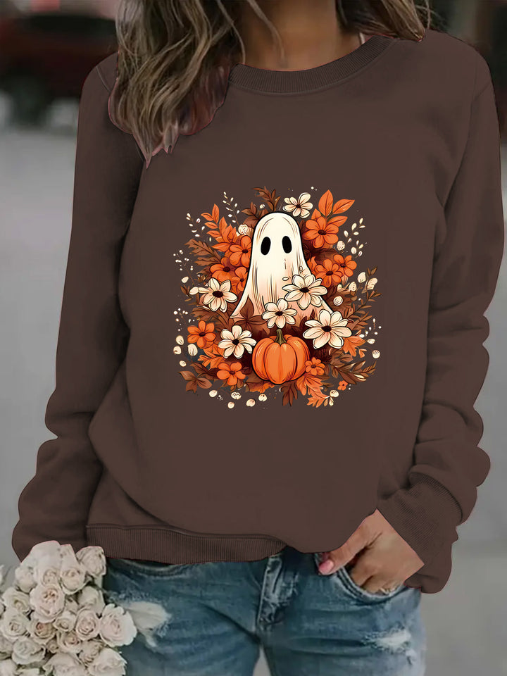 Damen Sweatshirt mit verspielt gruseligem Herbstmotiv Drune