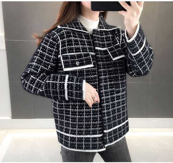 Damen elegante Karojacke mit strukturiertem Design und praktischen Taschen Drune