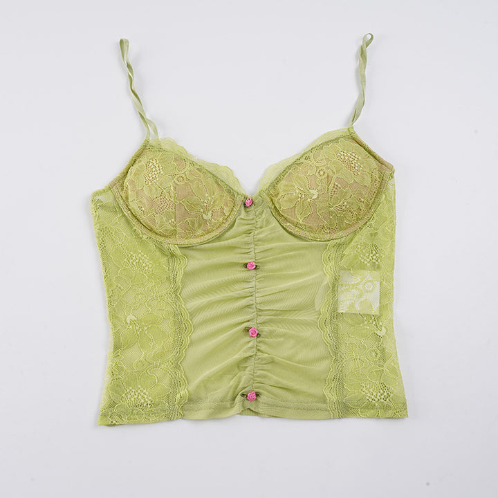 Damen Spitzentop mit raffinierten Knopfdetails Drune