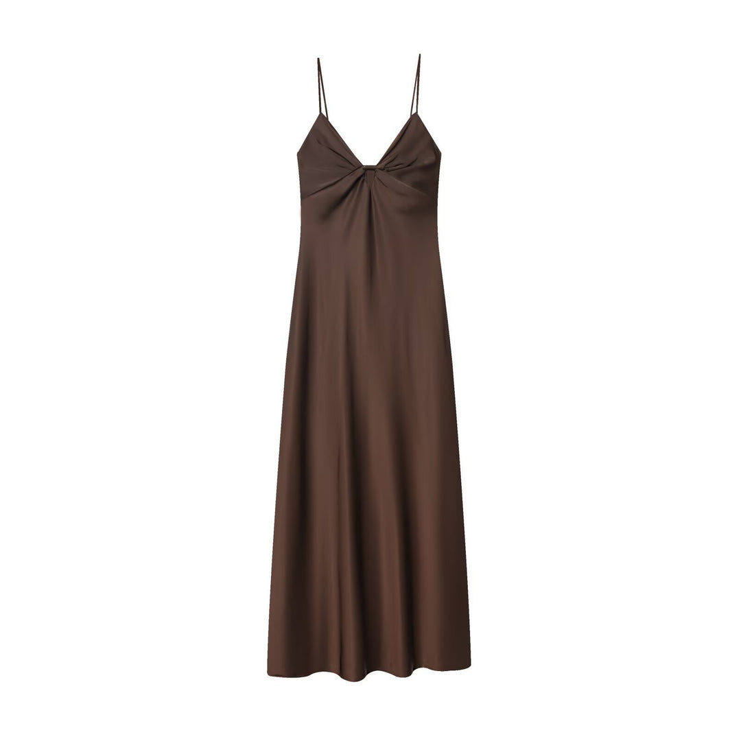Damen Maxikleid mit elegantem Wasserfallausschnitt und zarter Drapierung Drune