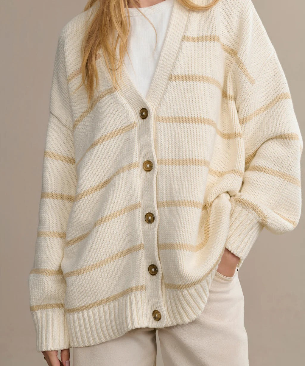 Damen Strickjacke mit breiten Streifen und Knopfverschluss Drune
