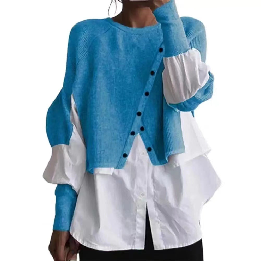 Damen Layered Pullover mit modischem Kragen Drune