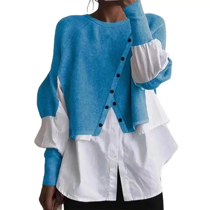 Damen Layered Pullover mit modischem Kragen Drune