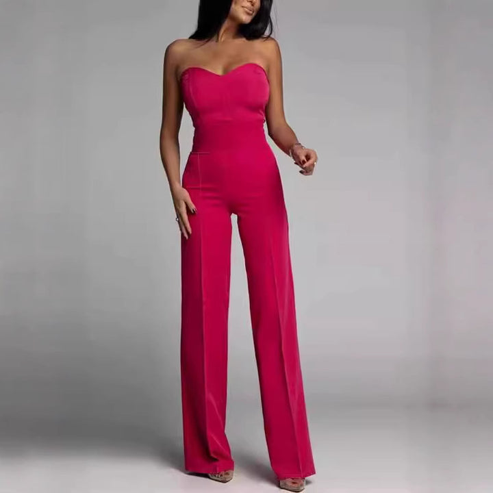 Damen Jumpsuit mit herzförmigem Ausschnitt und weitem Bein Drune