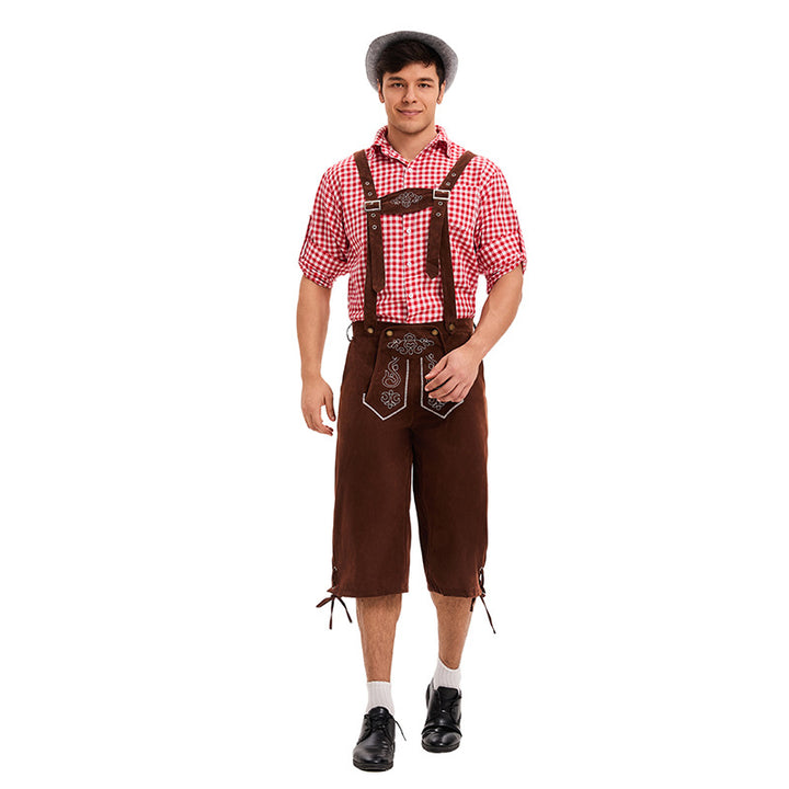 Herren nan traditionelle Trachtenlederhose mit verstellbaren Trägern und stickierter Vorderpasse Drune