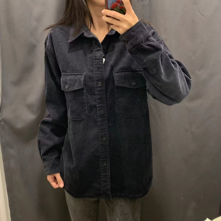 Damen lässige Kordjacke mit praktischen Brusttaschen Drune