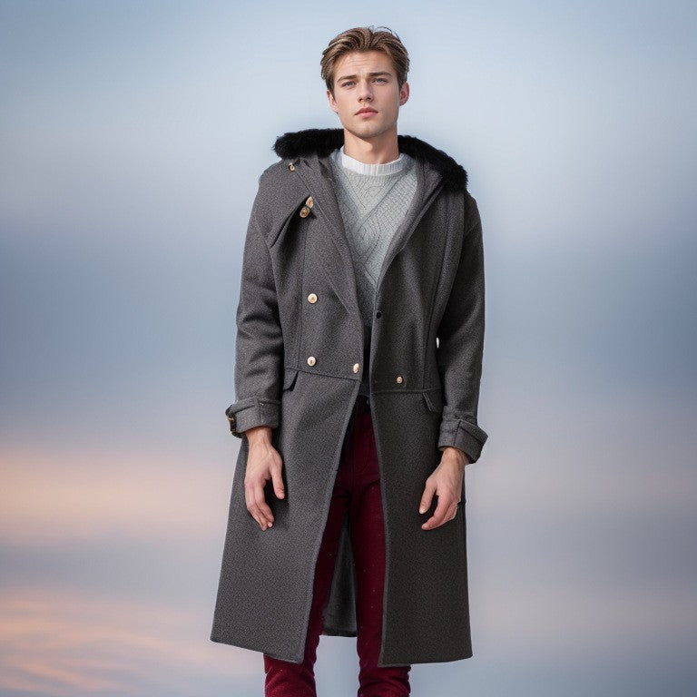 Herren elegante Wolljacke mit kunstfellkragen Drune
