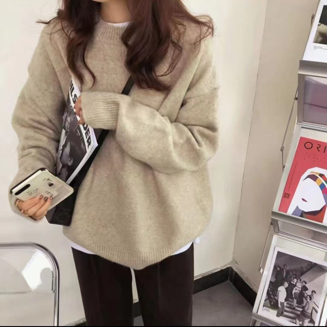 Damen Grober Oversized Pullover mit hohem Kragen und Rippstrick Drune