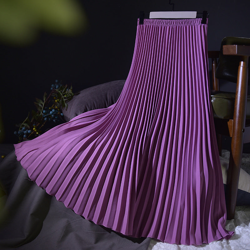 Damen Plissierter Midi-Rock mit elastischem Bund und elegantem Fall Drune