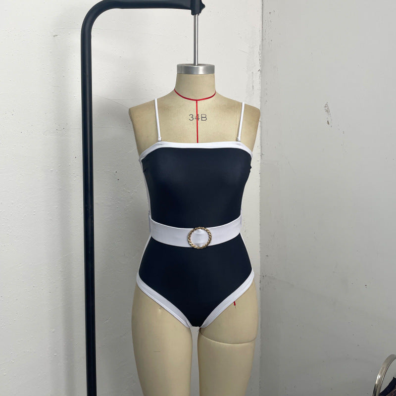 Damen Einteiler Badeanzug mit transparentem Strandüberwurf und modischem Gürtel Drune