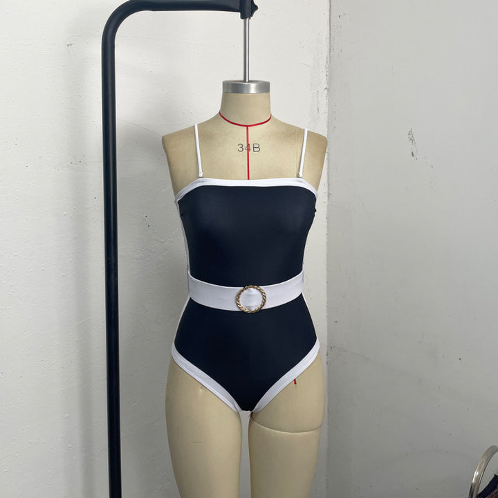 Damen Einteiler Badeanzug mit transparentem Strandüberwurf und modischem Gürtel Drune