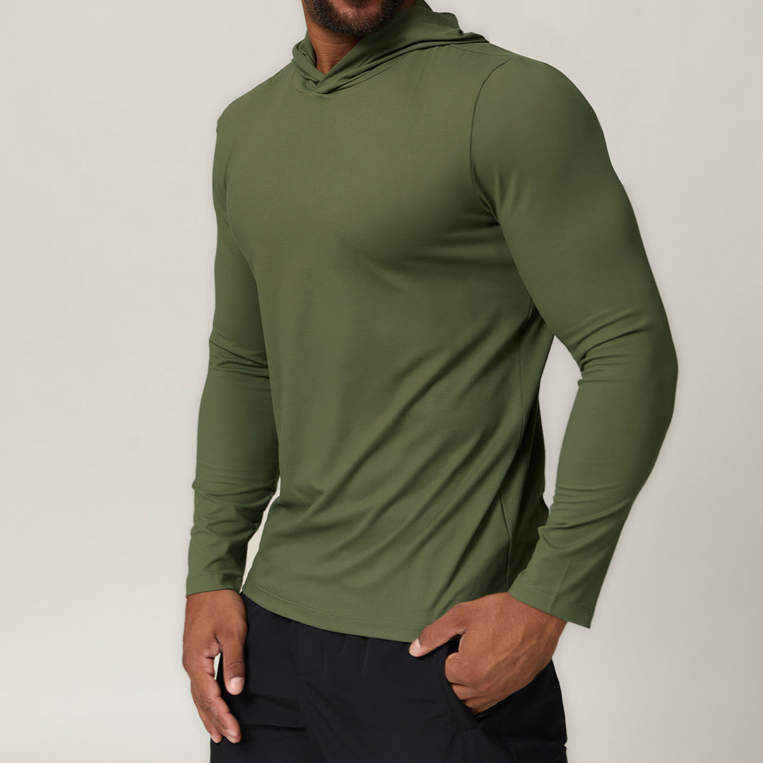 Herren Longsleeve mit Kapuze und feuchtigkeitstransportierender Technologie Drune