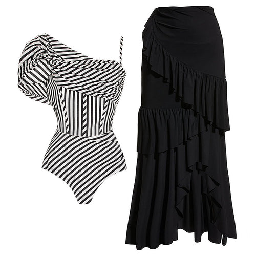 Damen One-Shoulder Badeanzug mit Volantrock Drune