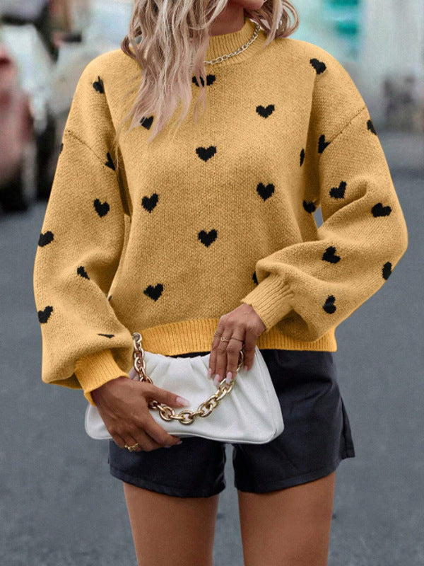 Damen Strickpullover mit herzförmigem Muster und balloonärmel Drune