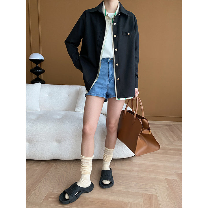 Damen Oversized Blousonjacke mit Knopfdetail Drune