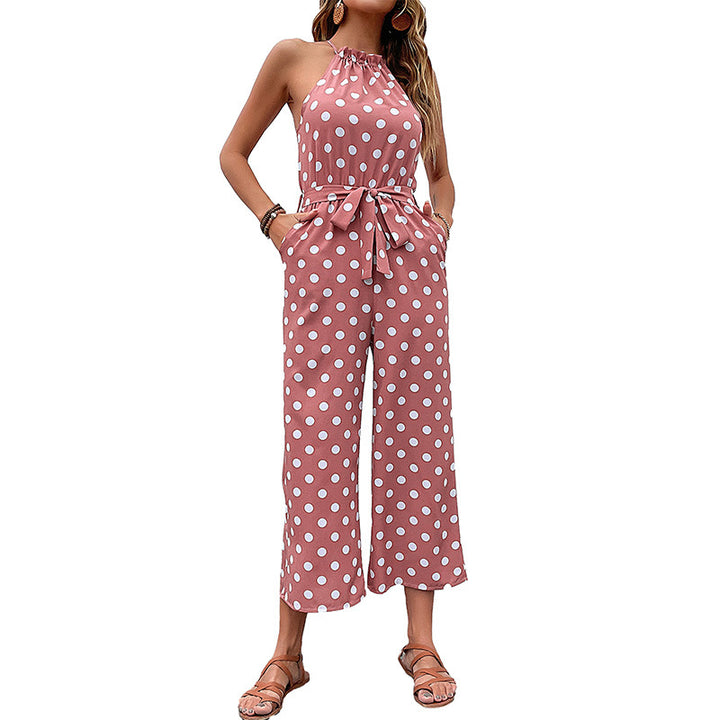 Damen Jumpsuit mit modernen Punkten und verspieltem Gürtel Drune