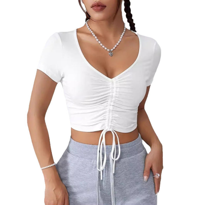 Damen Cropped Top mit raffinierten Rüschendetails und Kordelzug Drune