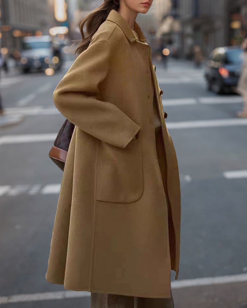 Damen Eleganter Wollmantel mit hohen Taschen und klassischem Revers Drune
