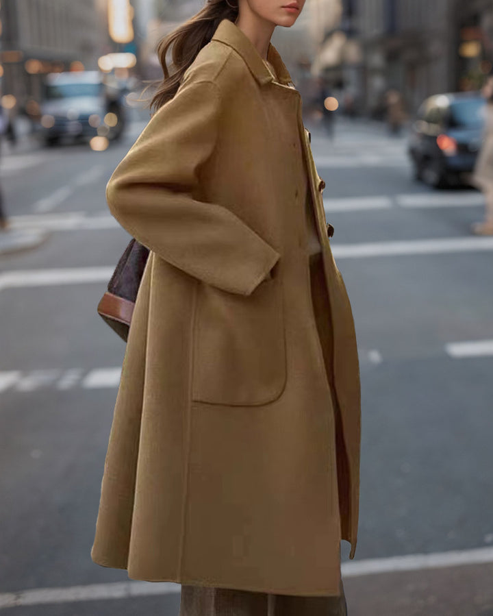 Damen Eleganter Wollmantel mit hohen Taschen und klassischem Revers Drune