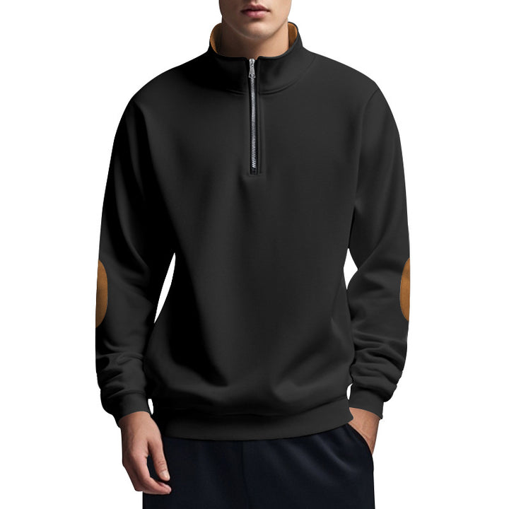 Herren Sweatshirt mit hochwertigem Stehkragen und eleganten Lederakzenten Drune