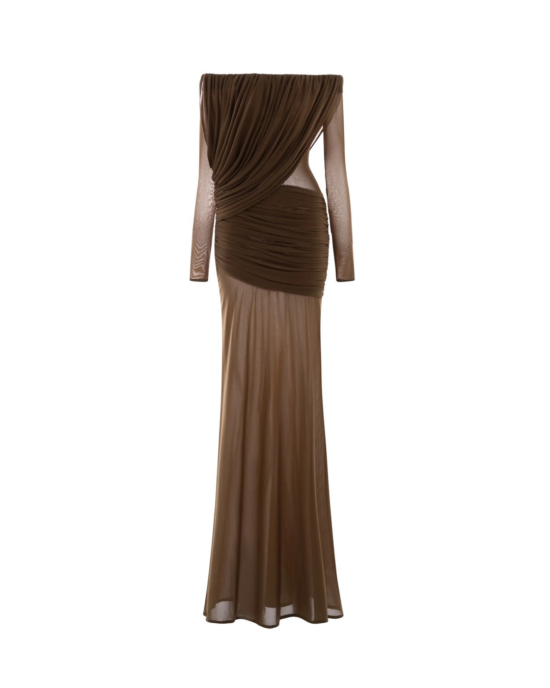 Damen Langarm Maxikleid mit Drapier-Design und schulterfreiem Ausschnitt Drune