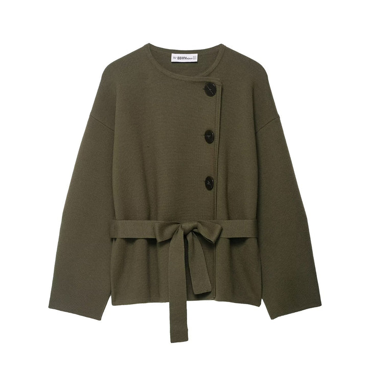 Damen lässige Strickjacke mit Taillengürtel und eleganten Knopfdetails Drune