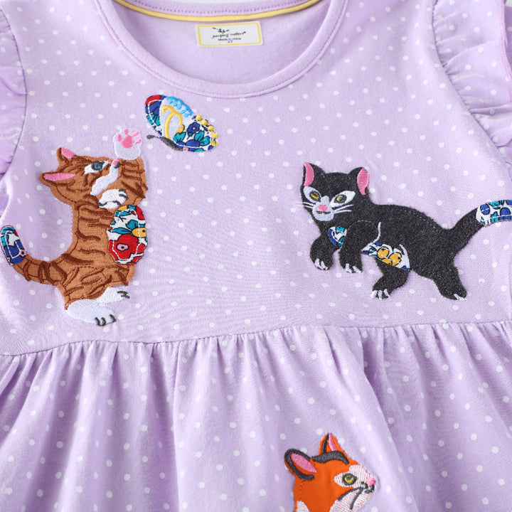 Mädchen Freizeitkleid mit zauberhaften Katzenmotiven Drune