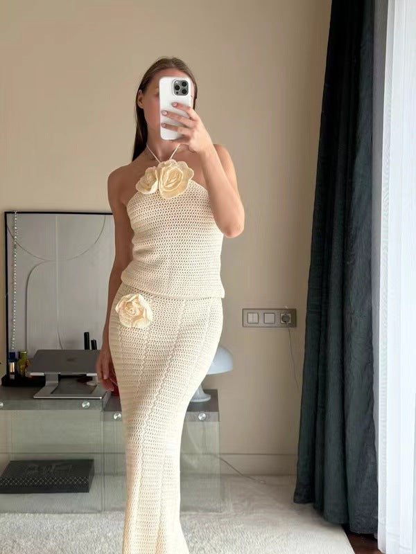Damen Häkel-Maxikleid mit hohem Schlitzausschnitt Drune