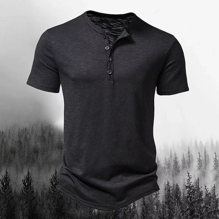 Herren Freizeit Kurzarm Henley Shirt mit Knopfleiste Drune