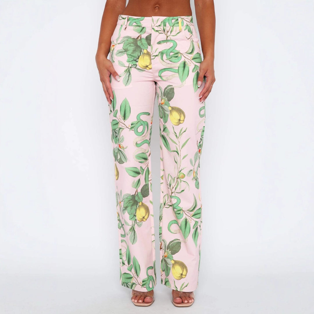 Damen lässige Cargo-Hose mit frischem botanischem Print Drune