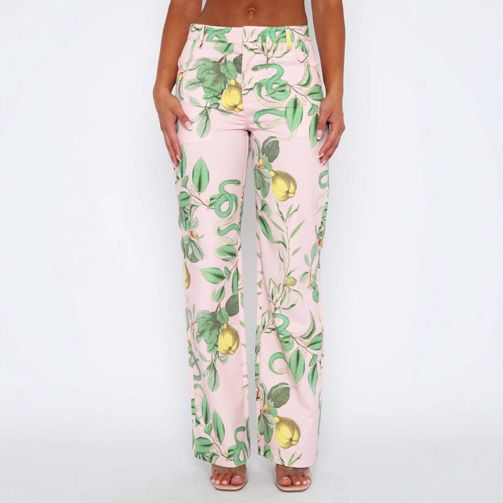 Damen lässige Cargo-Hose mit frischem botanischem Print Drune