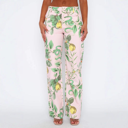 Damen lässige Cargo-Hose mit frischem botanischem Print Drune