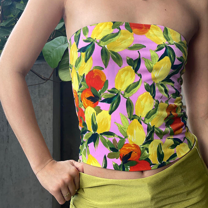 Damen Crop Top mit fruchtigem Muster Drune