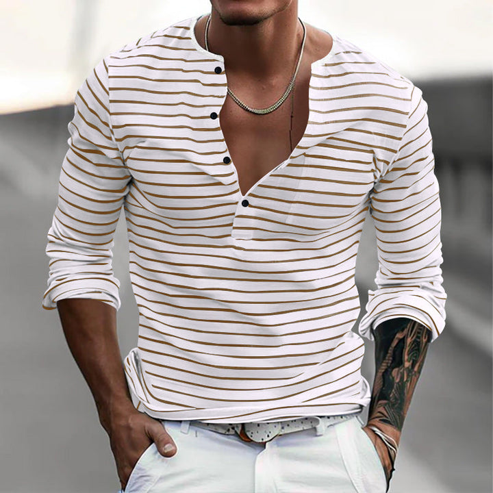 Herren Langarm-Henley-Shirt mit modischem Streifenmuster Drune