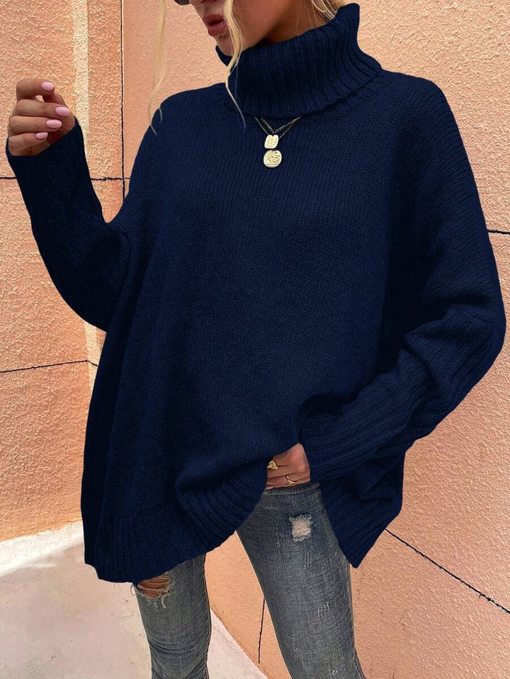Damen Großer Kuschelpullover mit Rollkragen und Rippdetails Drune